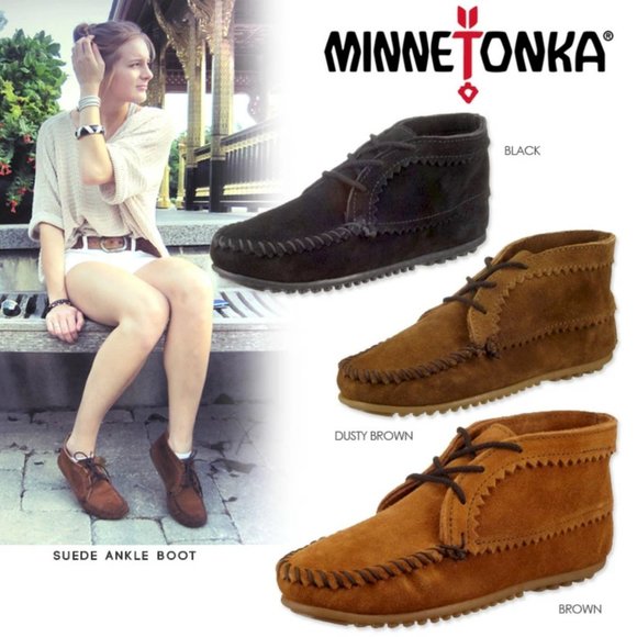 Minnetonka Ankle Lace-Up Suede Moccasins - Picture 8 of 8